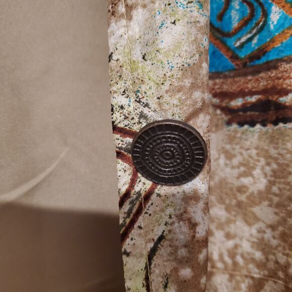NWT Chico’s 100% Silk Abstract Print Jacket Sz 3 (XL/16) Brown/Teal - Picture 5 of 6